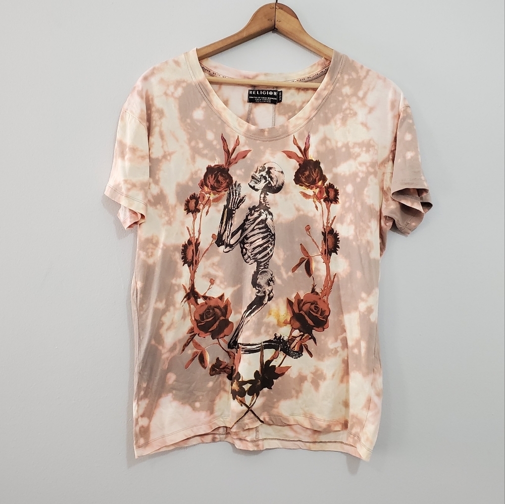 Custom Upcycled Tie Dyed Religion Skeletan Print Tee